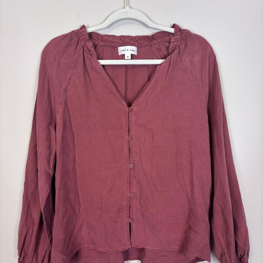Cloth & Stone Pink Button Front Long Sleeve Blouse Top Size Medium - Picture 3 of 6
